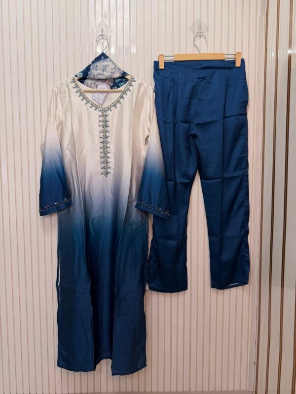 Double Shade Printed Satin Suit