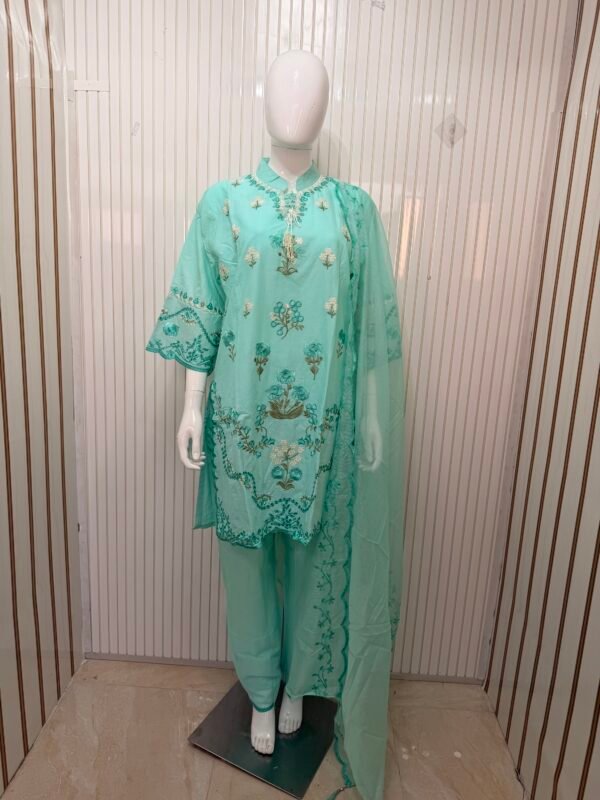 Cotton Embroidered Short Length Suit