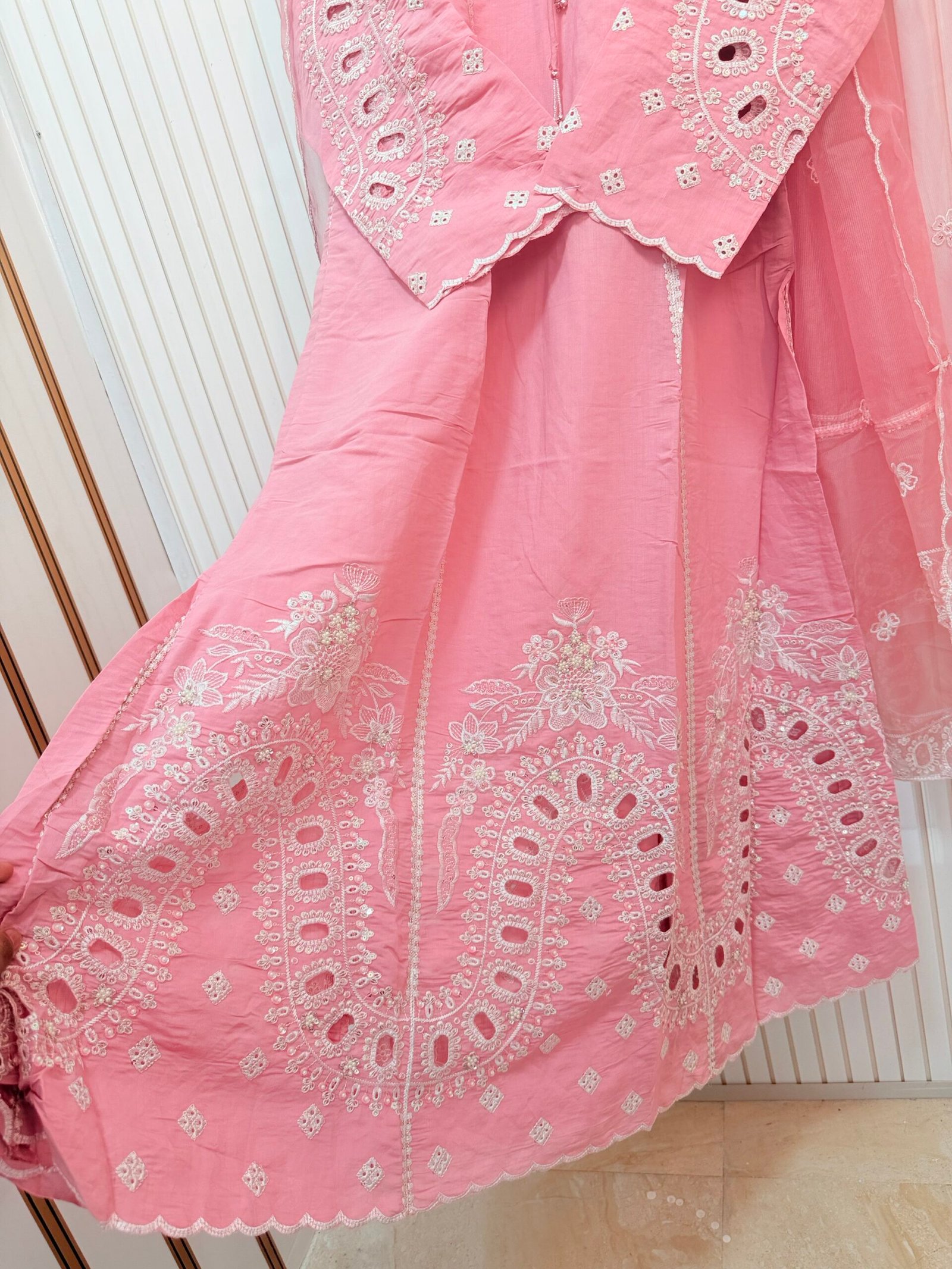 Roman Silk A-Line Cutwork Suit - Image 12