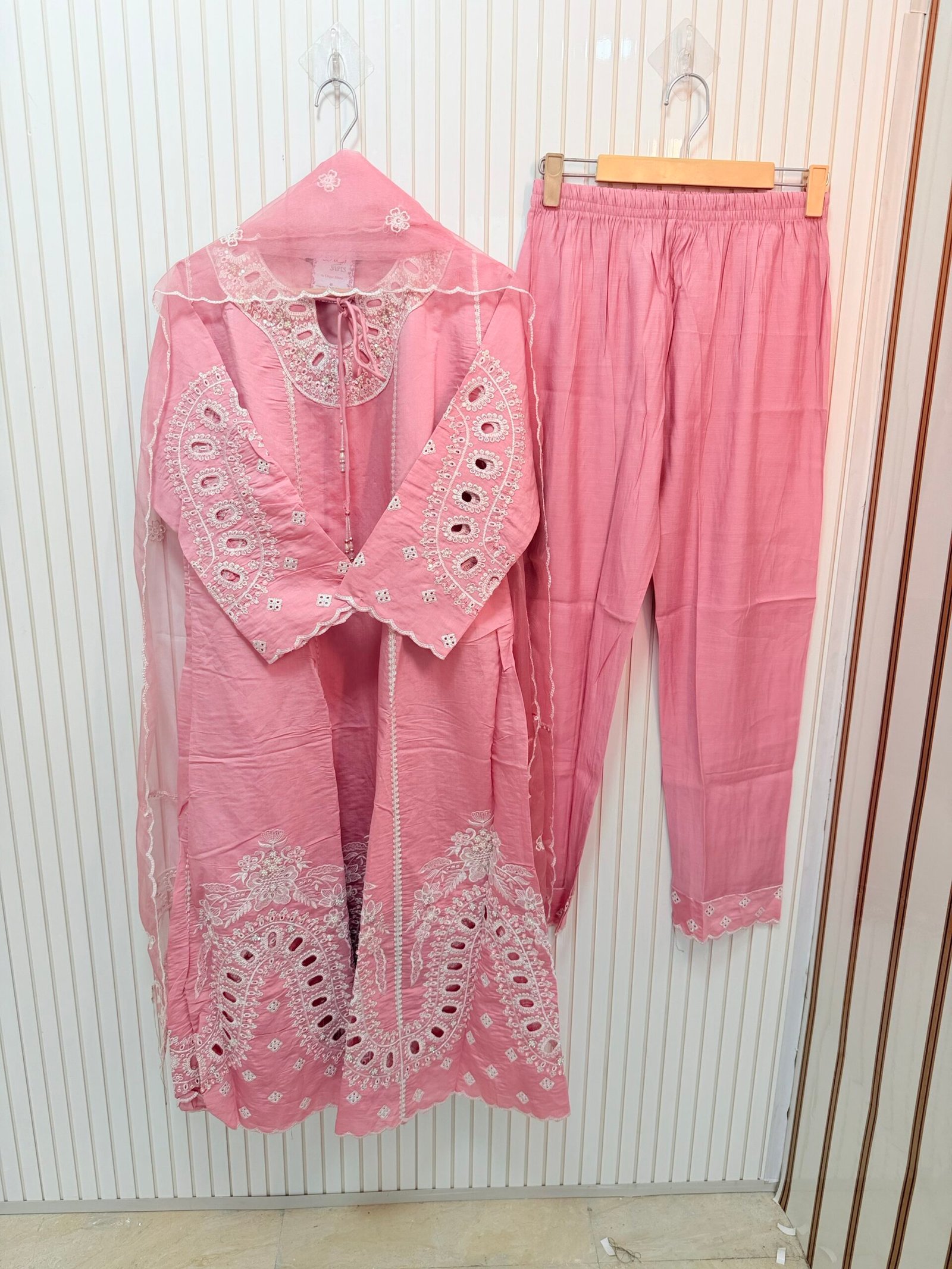 Roman Silk A-Line Cutwork Suit - Image 11
