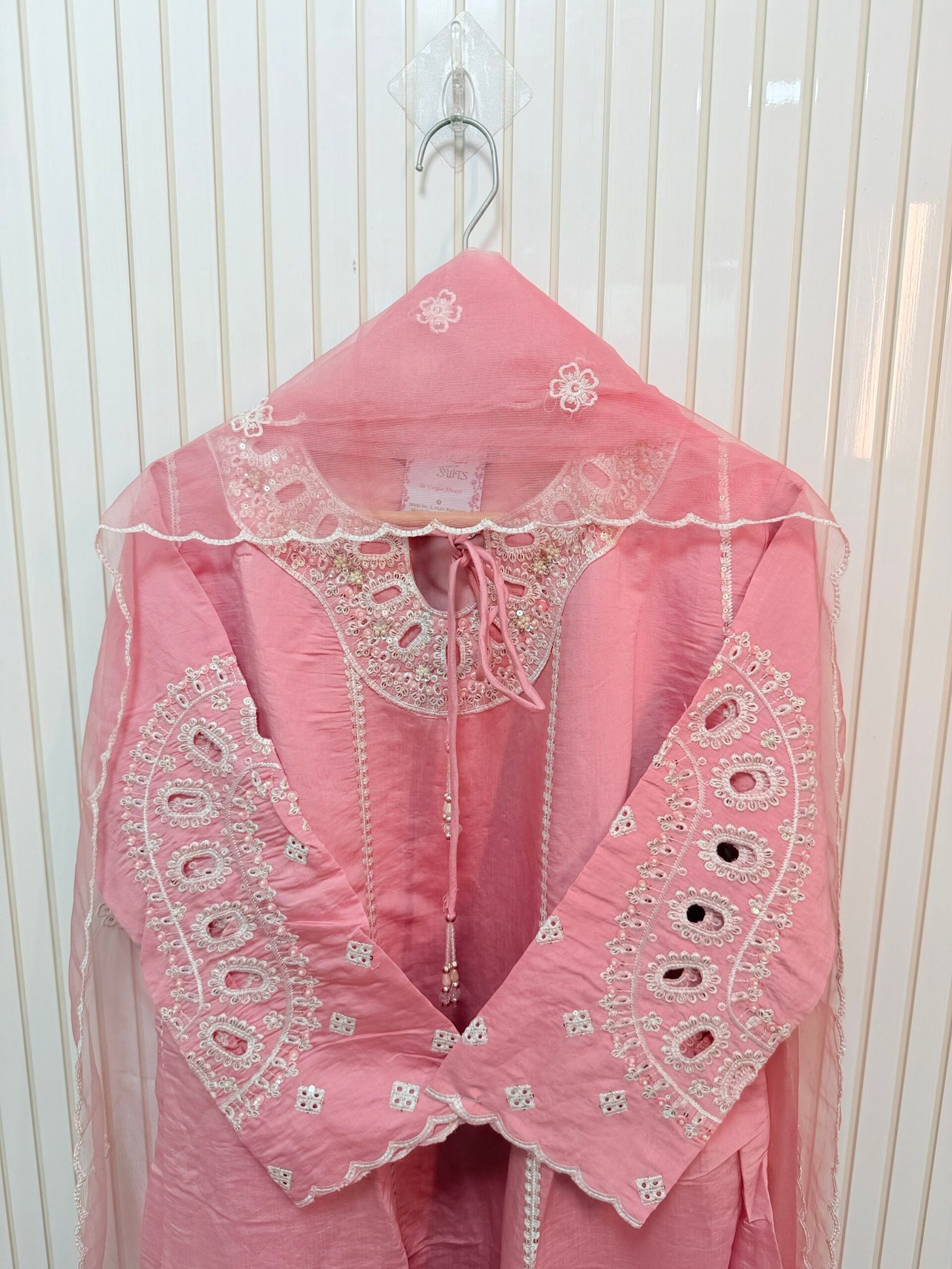 Roman Silk A-Line Cutwork Suit - Image 9