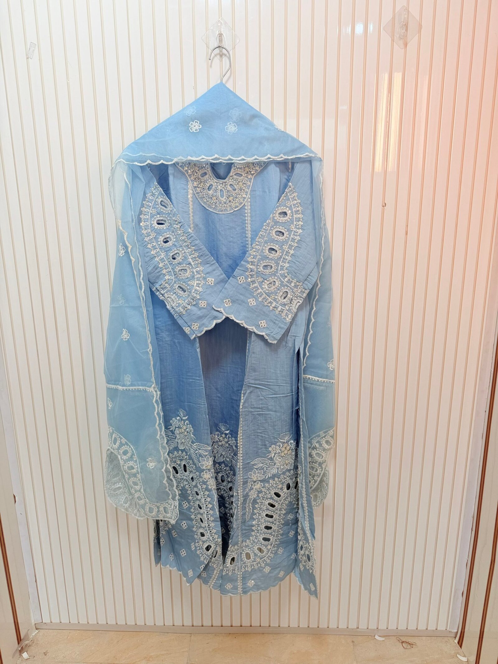 Roman Silk A-Line Cutwork Suit - Image 7