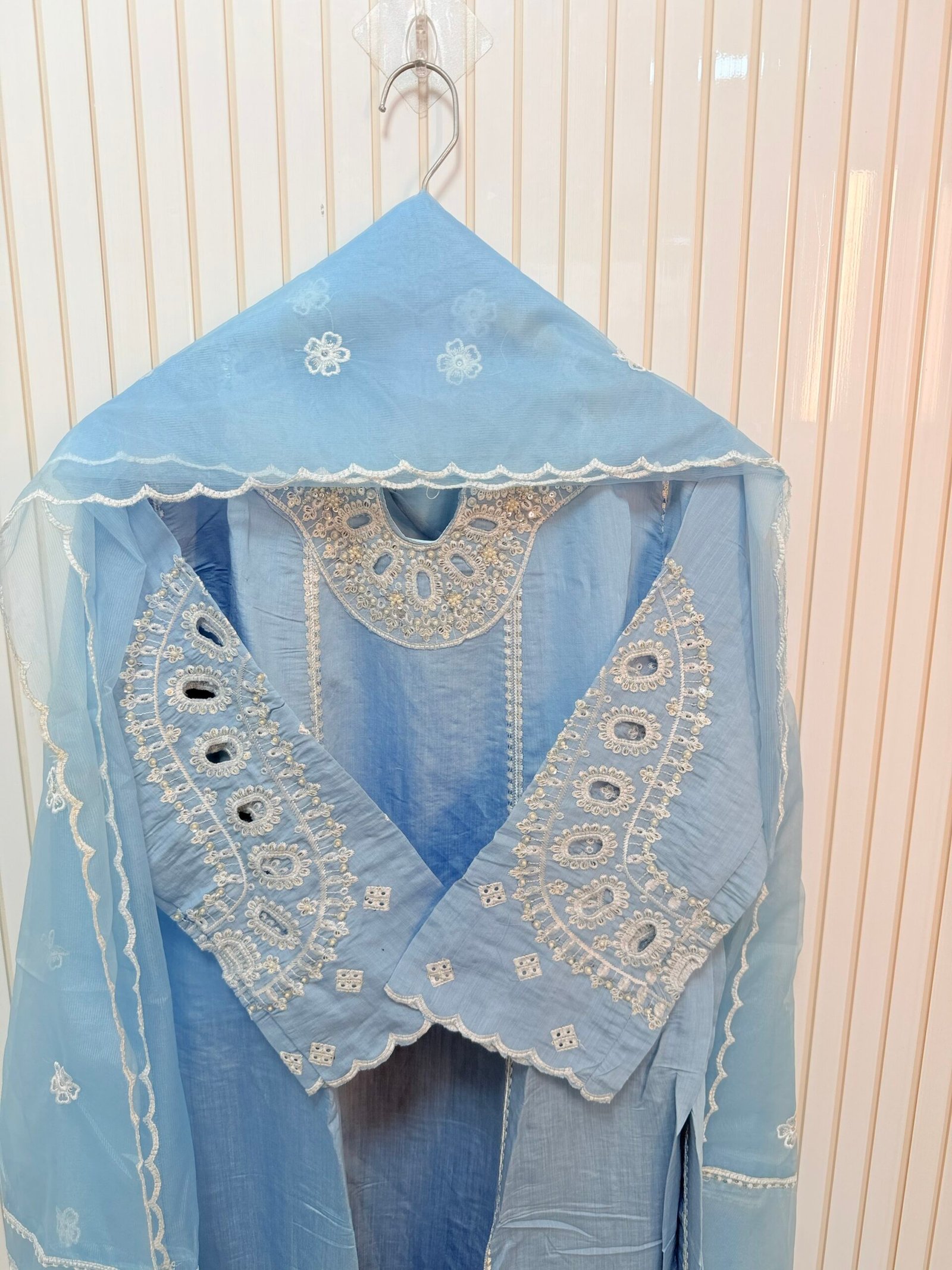 Roman Silk A-Line Cutwork Suit - Image 8