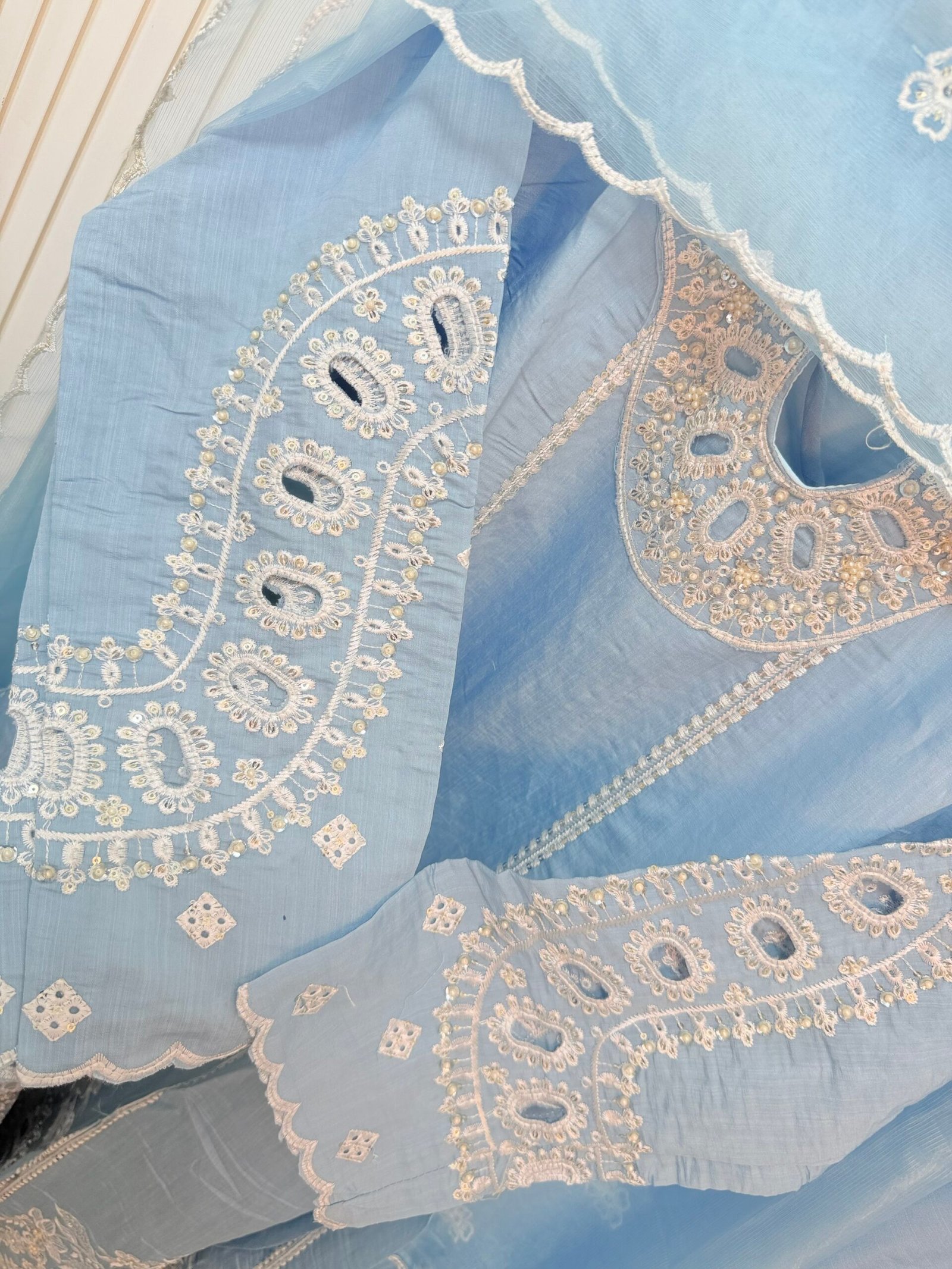 Roman Silk A-Line Cutwork Suit - Image 6