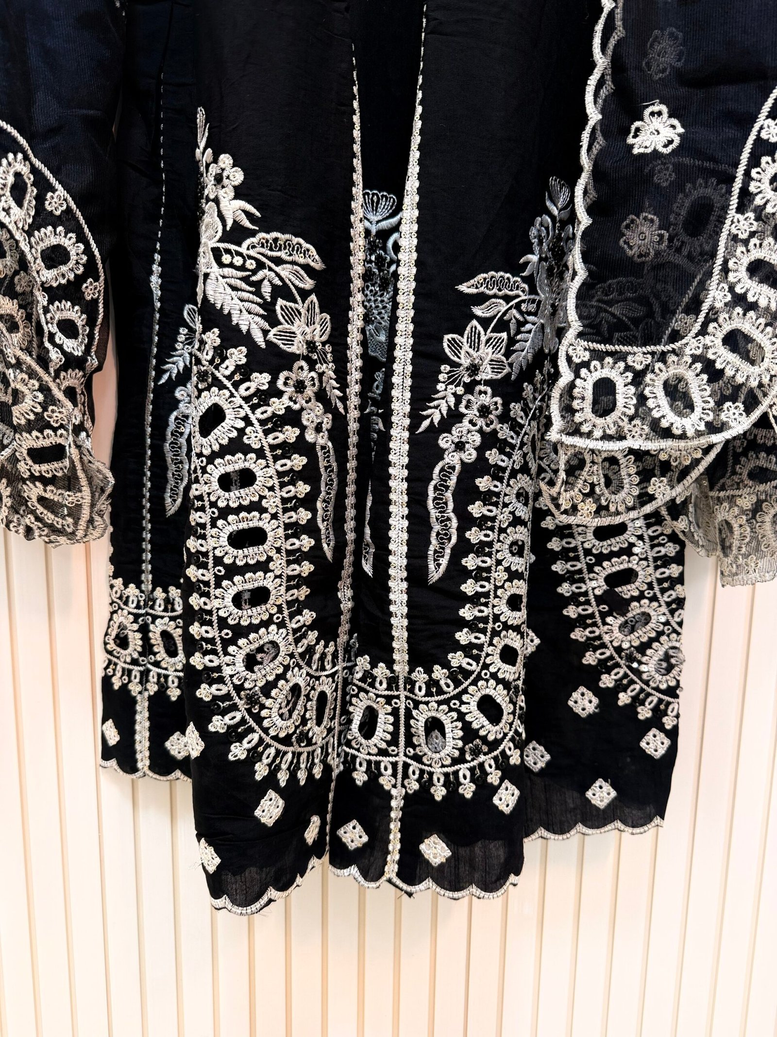 Roman Silk A-Line Cutwork Suit - Image 3