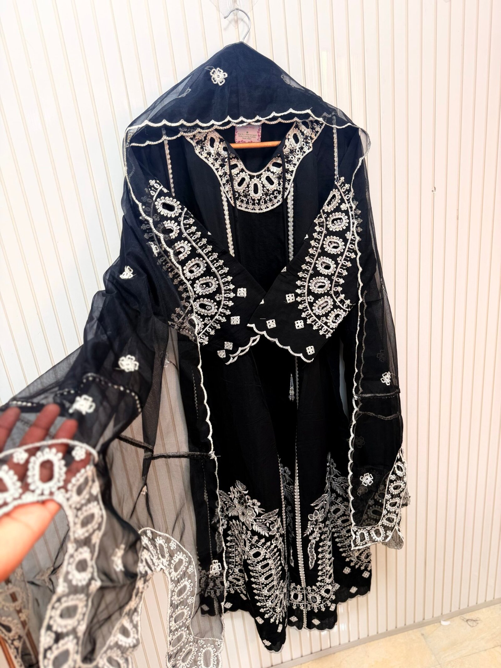 Roman Silk A-Line Cutwork Suit - Image 2