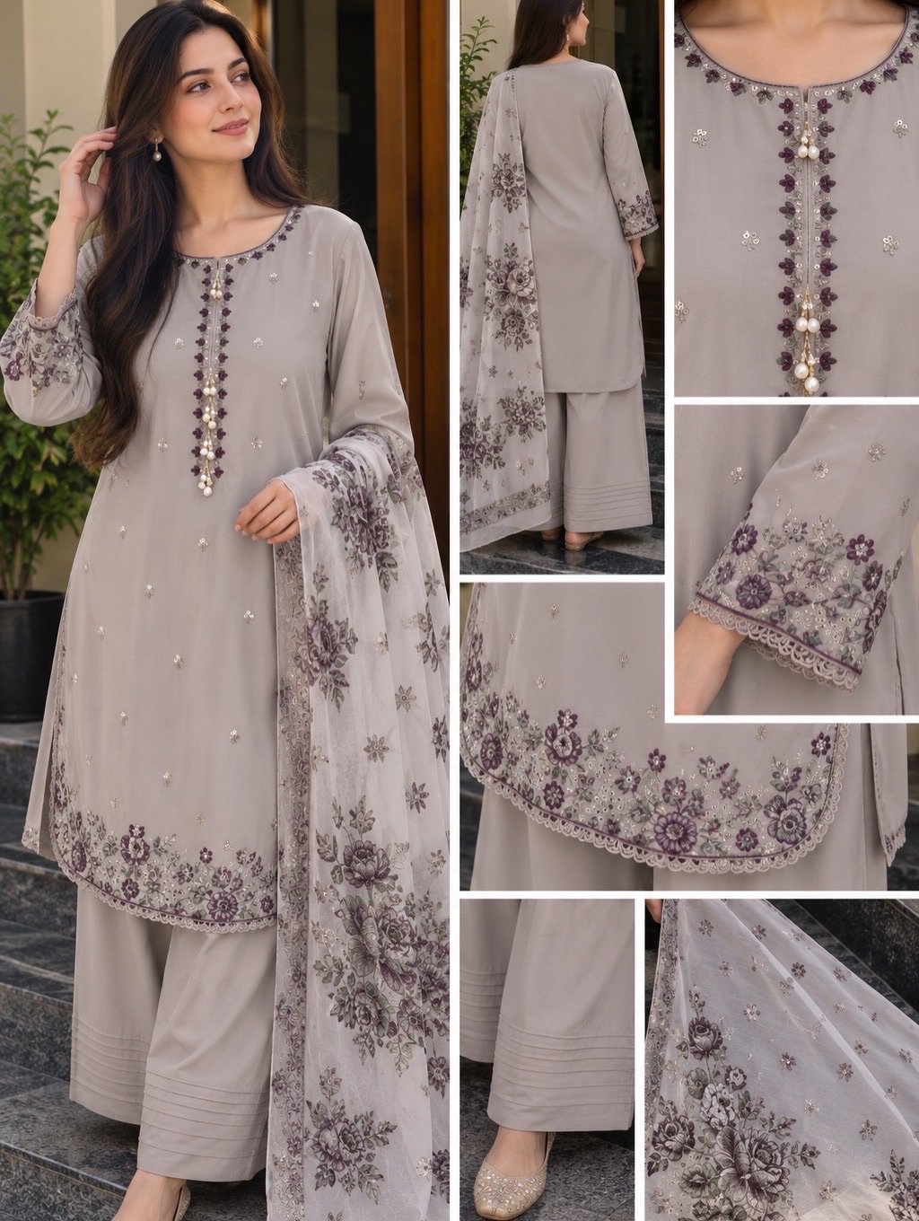Heavy Rayon Satin Beads Work Suit - Image 2