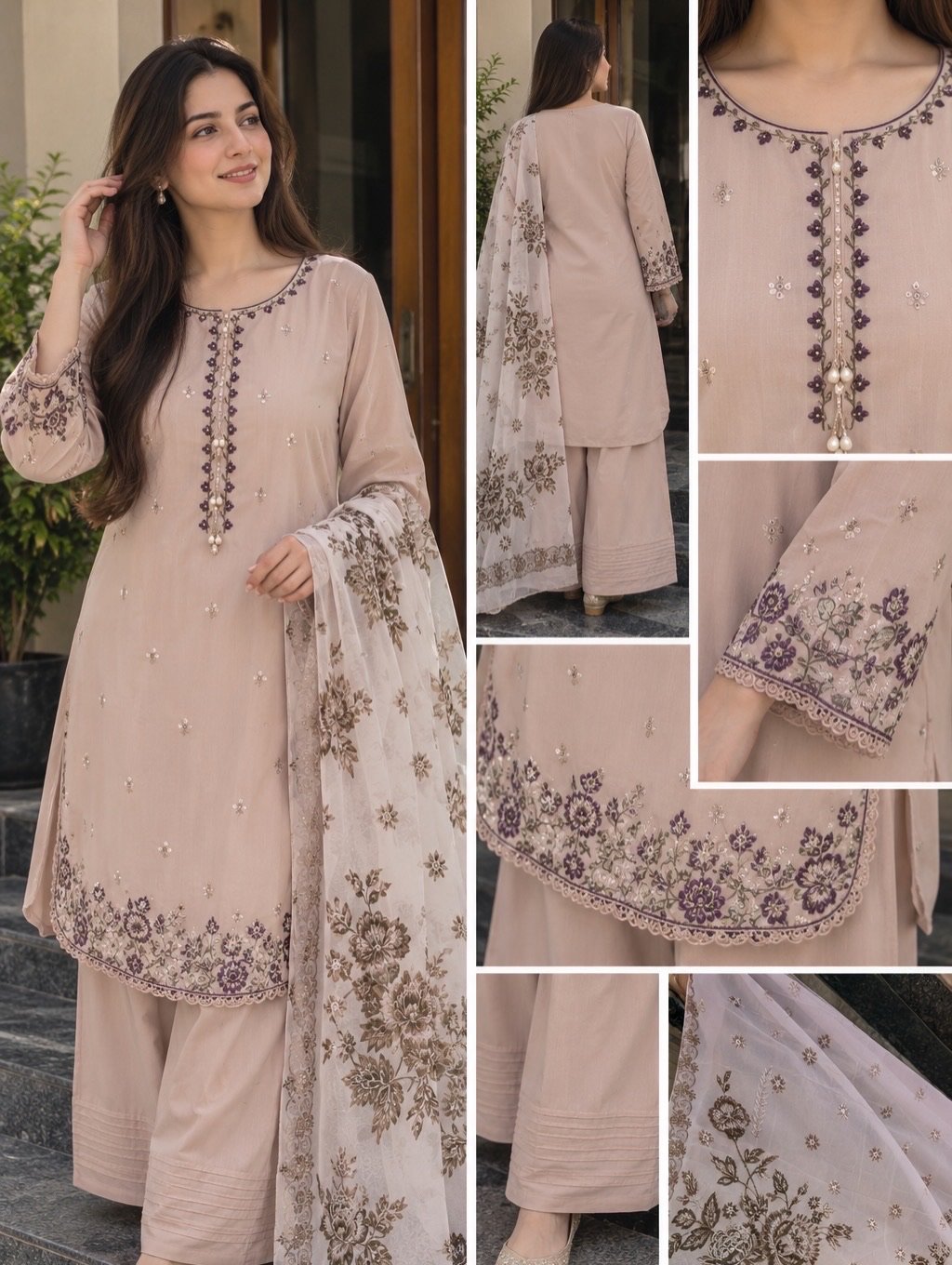 Heavy Rayon Satin Beads Work Suit