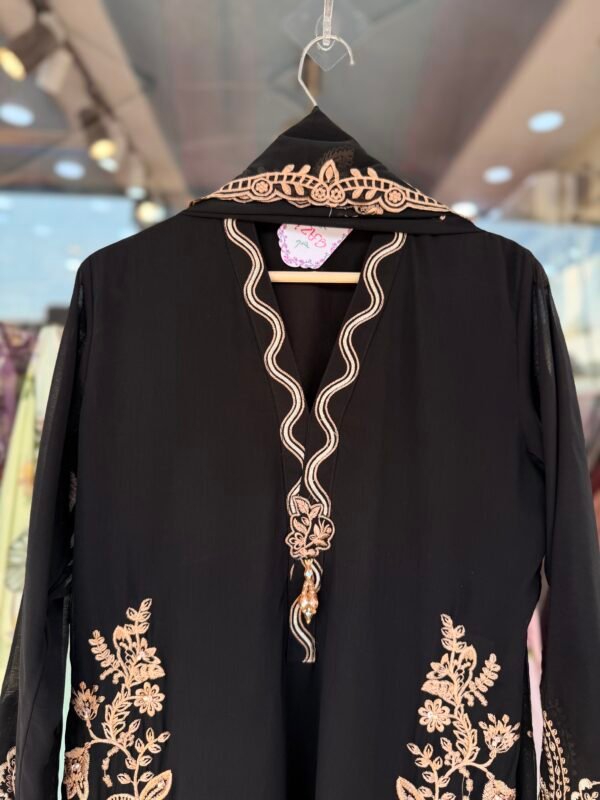 Black Chiffon Collar Palazzo Suit