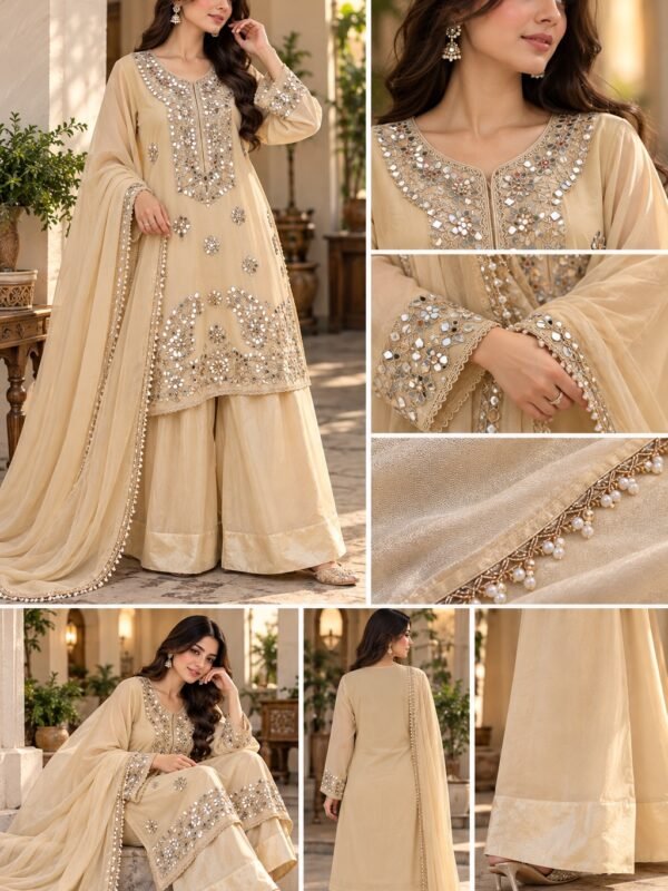 Shimmer Mirror Work Gota Suit