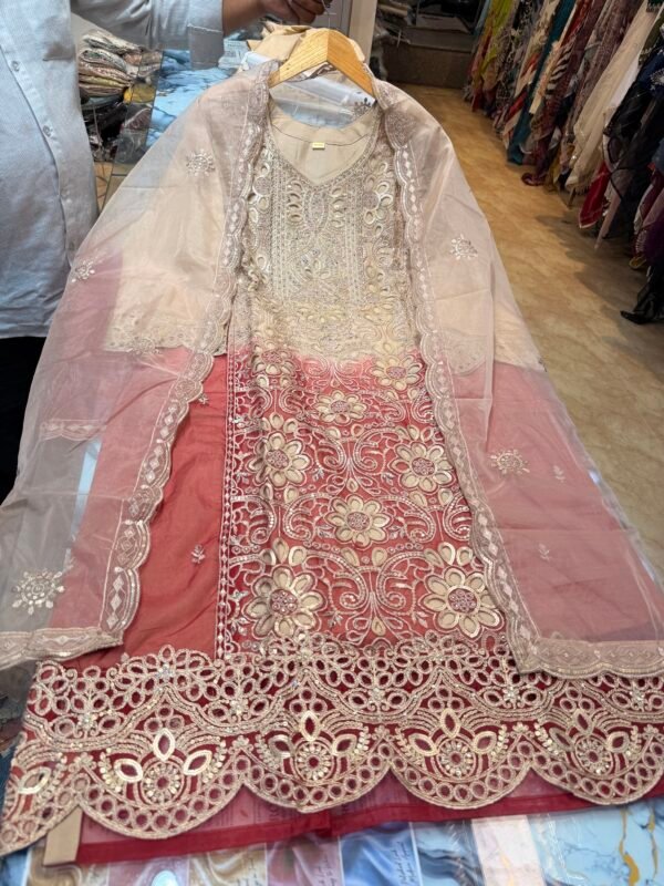 Double Shade Ombre Cutwork Suit