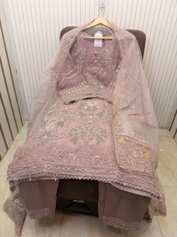 Chiffon Stone Thread Work Suit