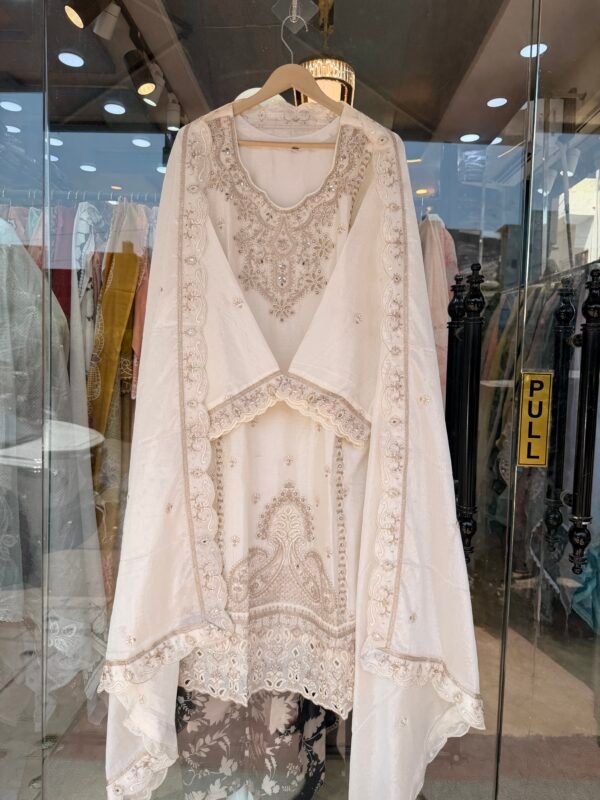 White Chinnon Cutwork Plazo Suit