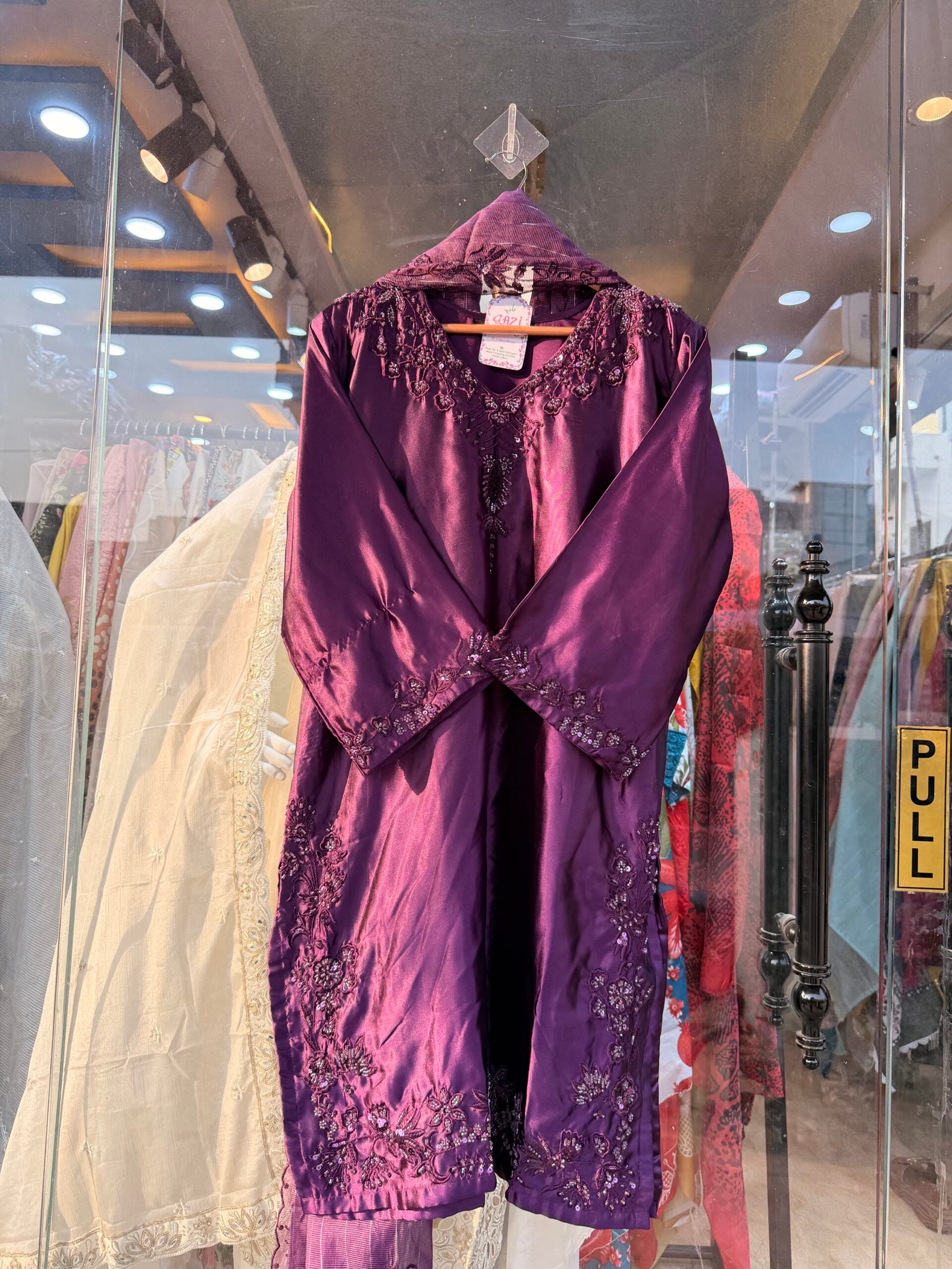 Satin Farshi Shalwar Suit with Kota Checks Dupatta - Image 16