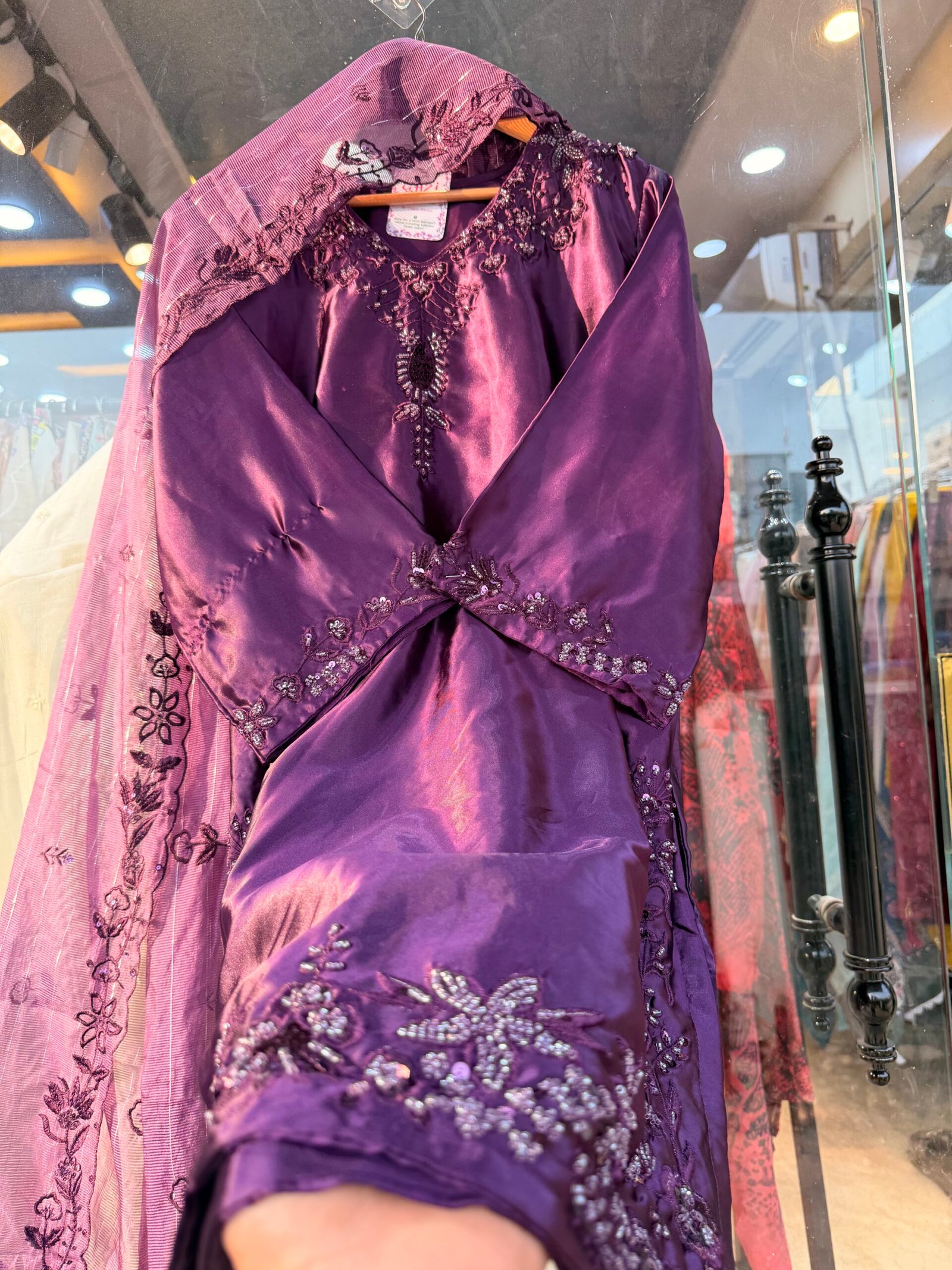 Satin Farshi Shalwar Suit with Kota Checks Dupatta - Image 19