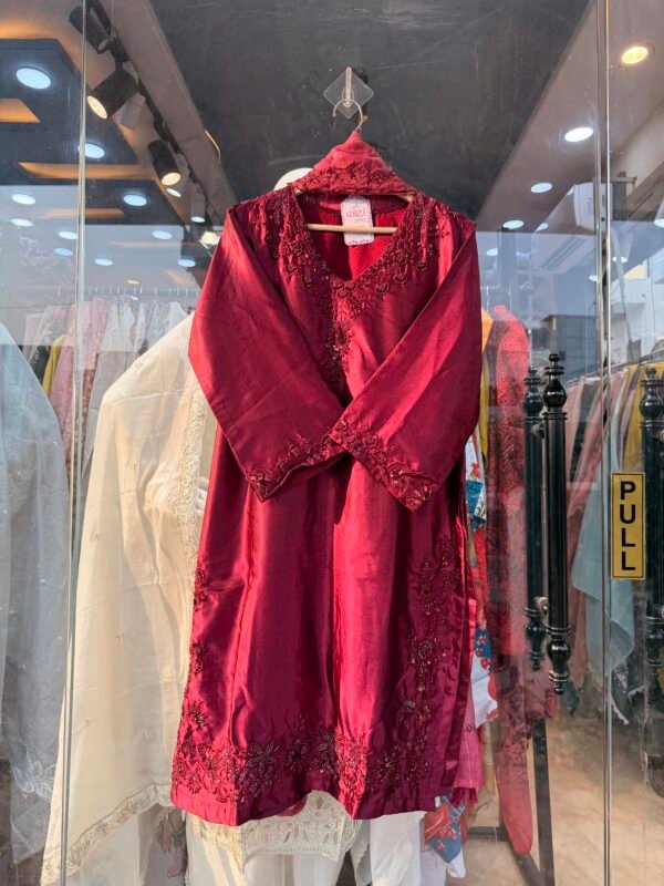 Satin Farshi Shalwar Suit with Kota Checks Dupatta