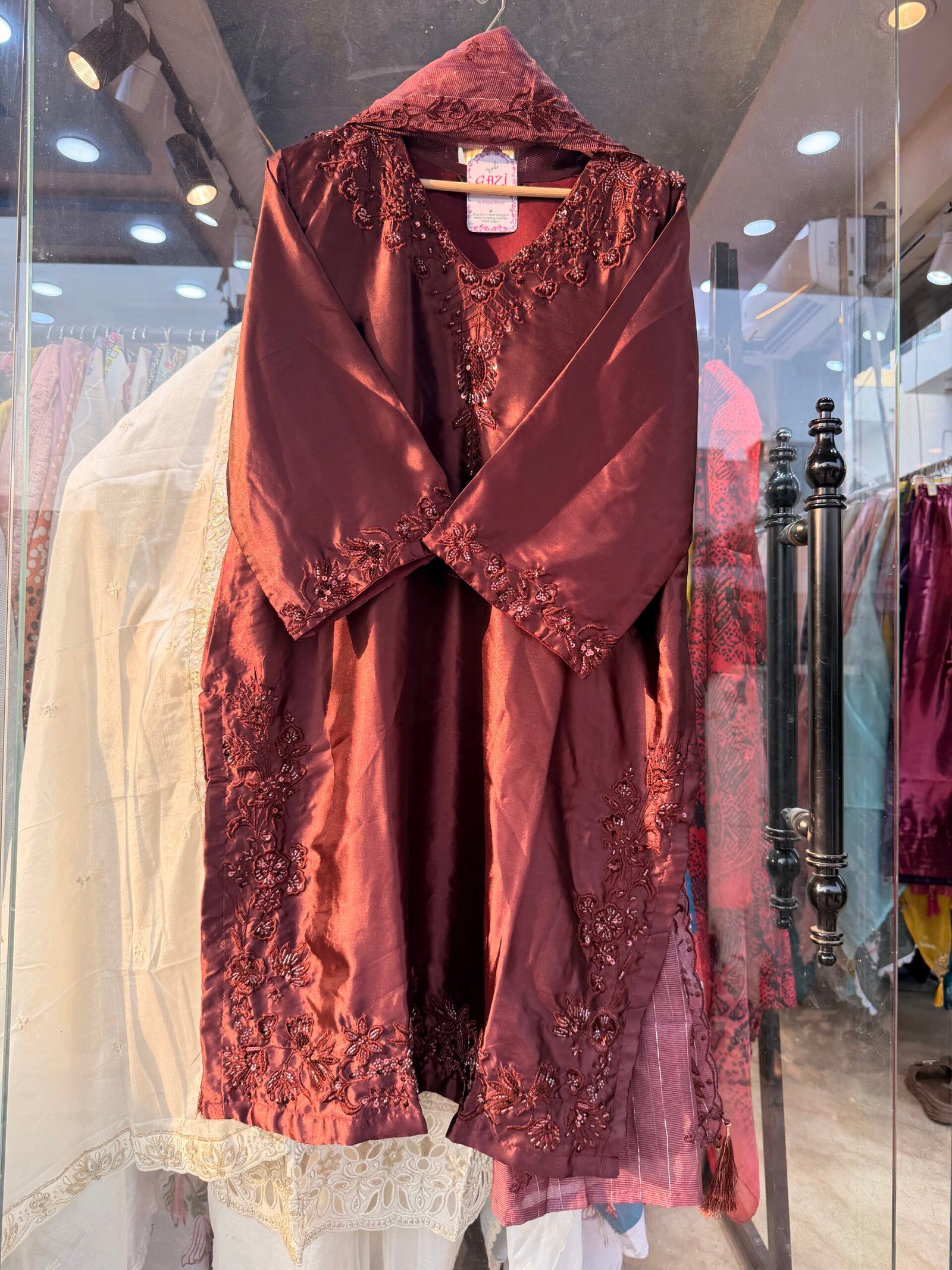 Satin Farshi Shalwar Suit with Kota Checks Dupatta - Image 6