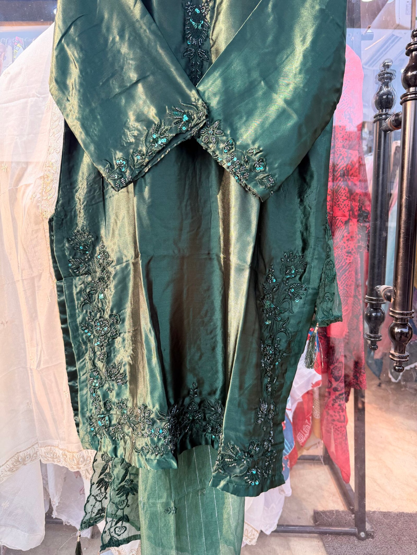 Satin Farshi Shalwar Suit with Kota Checks Dupatta - Image 15